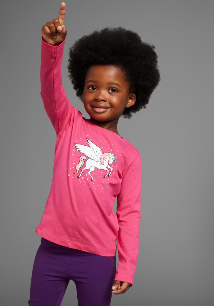 KIDSWORLD Langarmshirt »für kleine Mädchen«, mit süssem Einhorn Druck