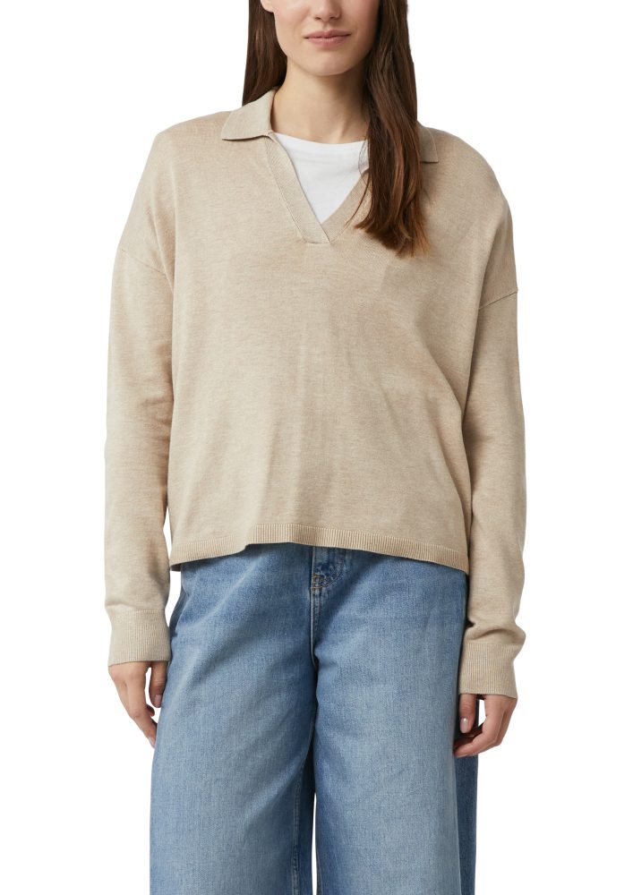 Comma Strickpullover mit V-Ausschnitt und Polo Kragen