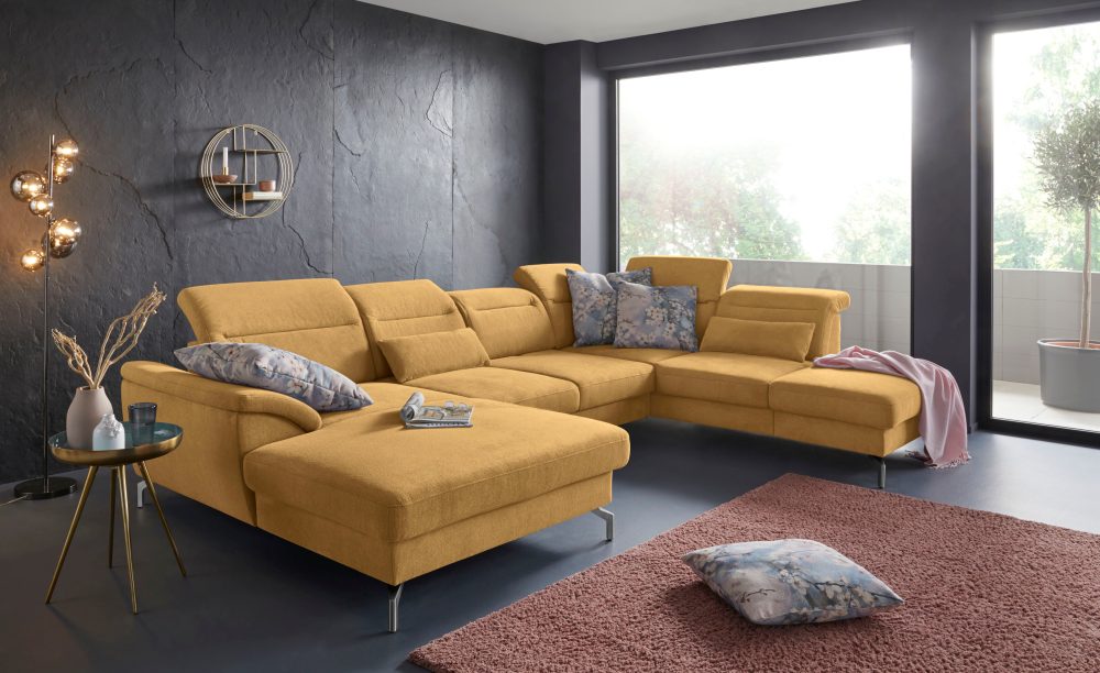 sit&more Wohnlandschaft, 15 cm Fusshöhe, inklusive Sitztiefenverstellung, wahlweise Kopfteilverstellung, wahlweise in 2 unterschiedlichen Fussfarben