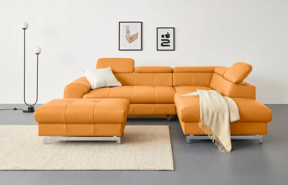 COTTA Ecksofa mit Kopfteilverstellung, edle Metallkufen, wahlweise mit Bettfunktion