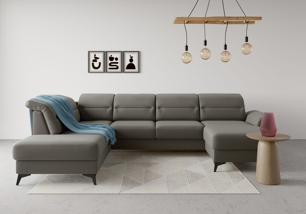 sit&more Wohnlandschaft »Sinatra«, optional mit Kopfteilverstellung und Armteilfunktion oder mit Kopfteilverstellung, Armteilfunktion, Bettfunktion und Stauraum, mattschwarze Metallfüsse