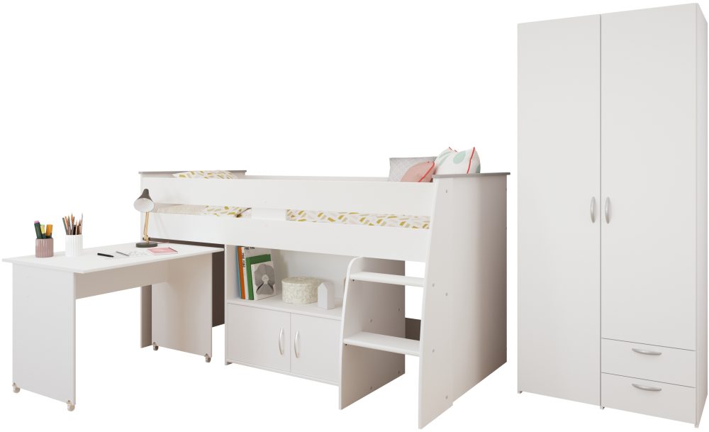 Parisot Jugendzimmer-Set »Reverse 12«, (2 tlg., Hochbett mit Schreibtisch und Kommode + Kleiderschrank, 2-türig), viel Stauraum, platzsparend, Schreibtisch und Kommode integriert