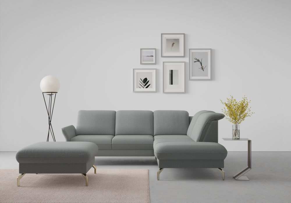 sit&more Ecksofa »Fashion«, wahlweise mit Kopfteilverstellung und Vorziehsitz, motorisch, mit satinierten Nickelfüssen