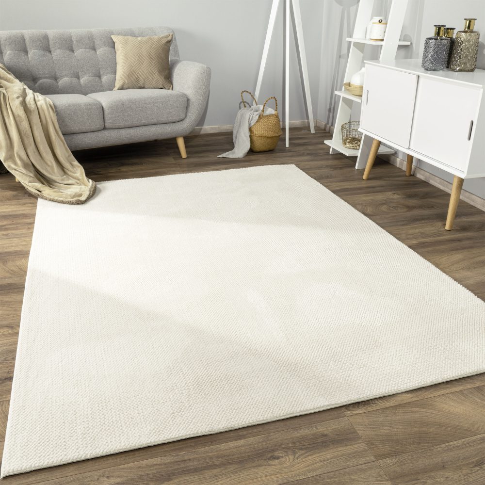 Paco Home Teppich »Sevilla 521«, rechteckig, Kurzflor, Uni Farben, weich & kuschelig, Hoch-Tief Effekt, Wohnzimmer