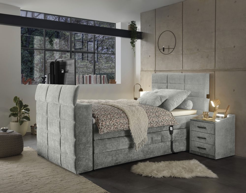 ED EXCITING DESIGN Boxspringbett »Denver« inkl. Motor, Topper und motorisierter TV-Halterung bis 40 Zoll