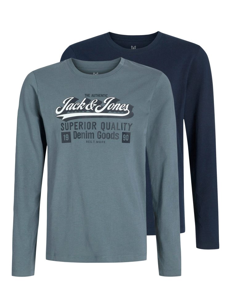 Jack & Jones Junior Langarmshirt »JJELOGO TEE LS 2 COL AW25 2PK MP JNR«, (Packung, 2 tlg.)