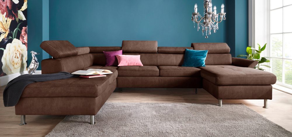exxpo - sofa fashion Wohnlandschaft, inkl. Kopf- bzw. Rückenverstellungwahlweise mit Bettfunktion und Bettkasten