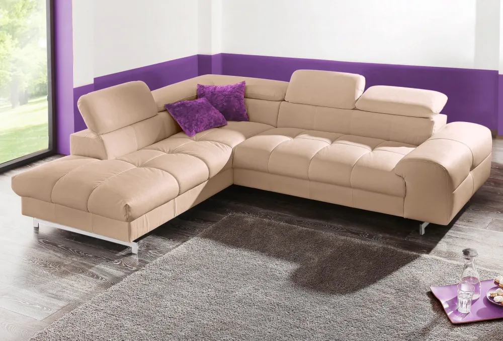 COTTA Ecksofa mit Kopfteilverstellung, edle Metallkufen, wahlweise mit Bettfunktion