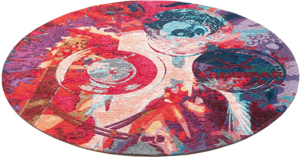 Sansibar Teppich »Keitum 008«, rund, Flachgewebe, modernes Design, Motiv Gläser & gekreuzte Säbel