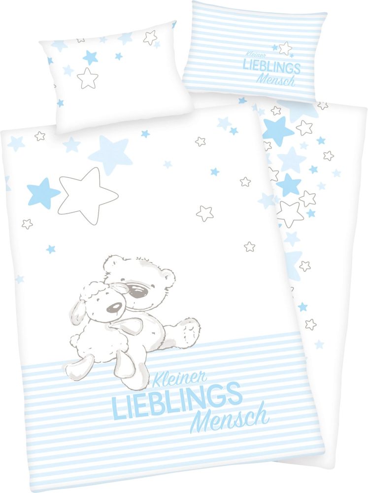 babybest® Flanell-Bettwäsche Lieblingsmensch blau GOTS 100 x 135 cm