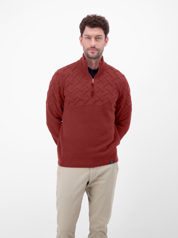 LERROS Strickpullover mit Zipper und Stehkragen, Jacquard-Struktur