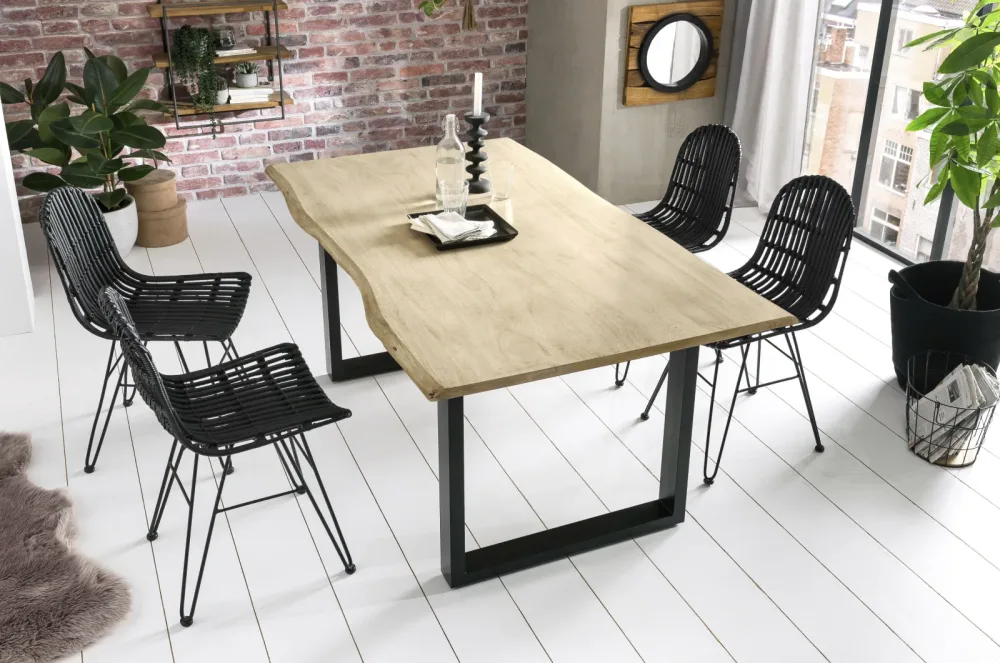 mutoni - Esstisch Massivholz Akazie Stahl 160x85, One Size, Schwarz