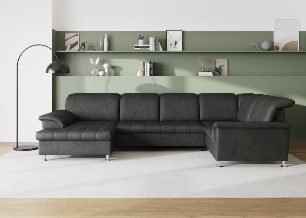 DOMO collection Wohnlandschaft »Franzi«, im XXL-Format, wahlweise mit Bettfunktion, Bettkasten und Kopfteilverstellung, frei im Raum stellbar