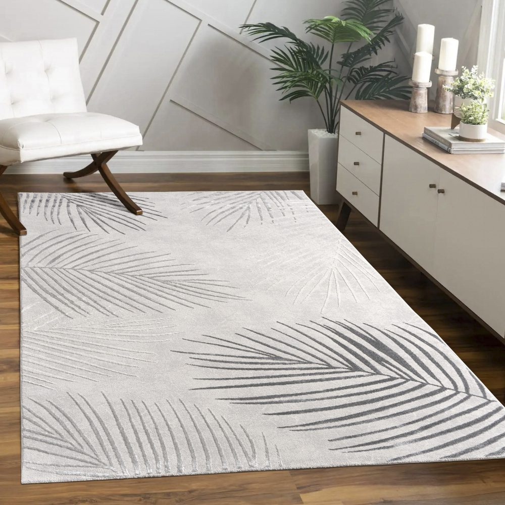 Paco Home Teppich »Tuana 218«, rechteckig, Kurzflor, modernes Blätter Design, Hoch-Tief-Struktur, Wohnzimmer