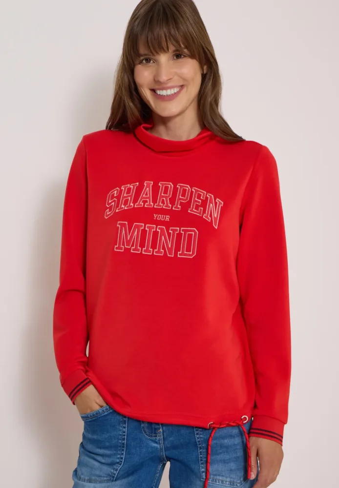 Langarm Shirt mit Stehkragen und Wording