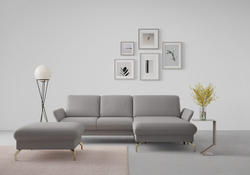 sit&more Ecksofa »Fashion«, wahlweise mit Kopfteilverstellung und Vorziehsitz, motorisch, mit satinierten Nickelfüssen