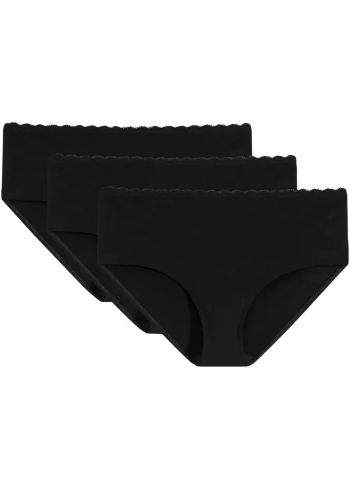 bonprix Umstandspanty mit Bio-Baumwolle und Spitze (3er Pack)schwarz 36Damen