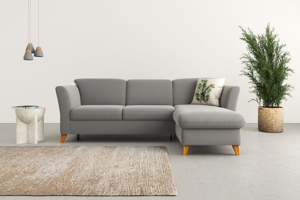 Home affaire Ecksofa »Trelleborg«, Federkern-Polsterung, wahlweise mit Bettfunktion und Bettkasten, Kopfstützen optional