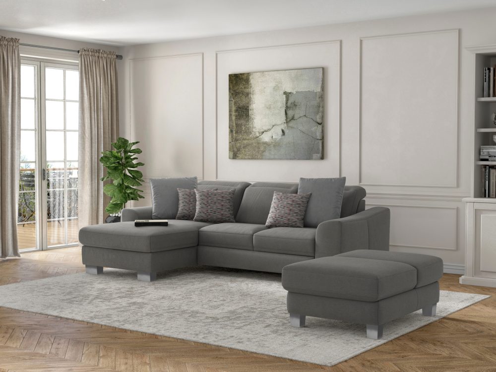 sit&more Ecksofa »Durness«, mit Federkern und hochwertigen Edelstahlfüssen, wahlweise mit Kopfteilverstellung, Bettfunktion und Bettkasten oder mit Bettfunktion und Bettkasten