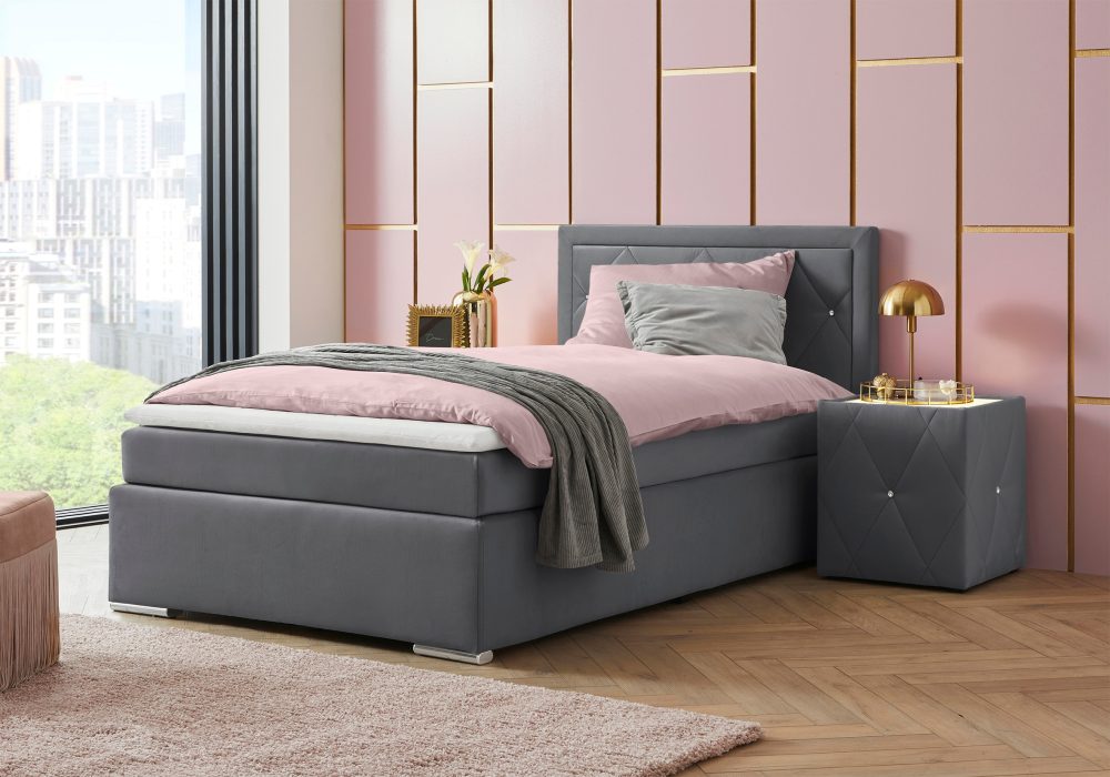 Leonique Boxbett »Alfie, Bestseller, wahlweise mit Bettkasten«, mit Strasssteinen im Kopfteil, H2, H3 und H4 wählbar