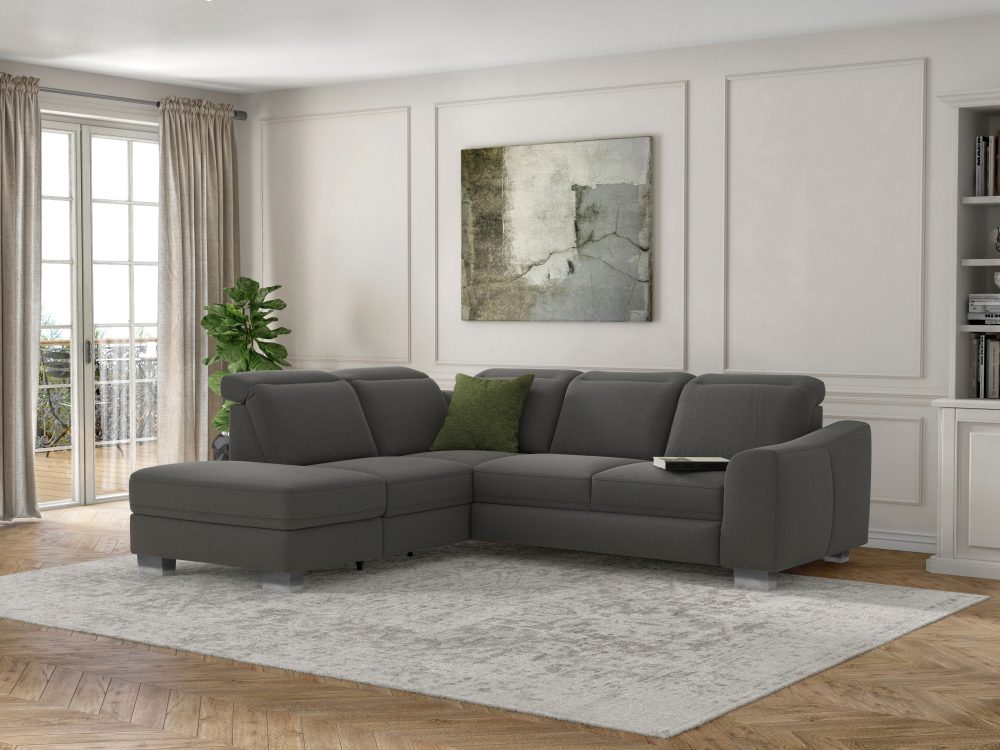 sit&more Ecksofa »Durness«, mit Federkern und hochwertigen Edelstahlfüssen, wahlweise mit Kopfteilverstellung, Bettfunktion und Stauraum oder mit Bettfunktion und Bettkasten