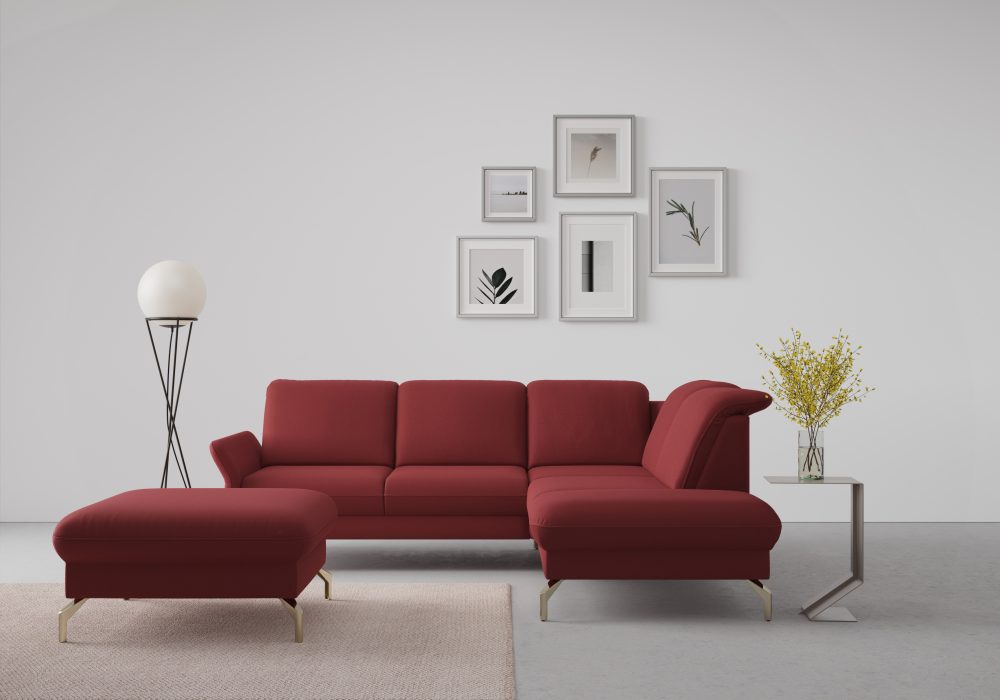 sit&more Ecksofa »Fashion«, wahlweise mit Kopfteilverstellung und Vorziehsitz, motorisch, mit satinierten Nickelfüssen