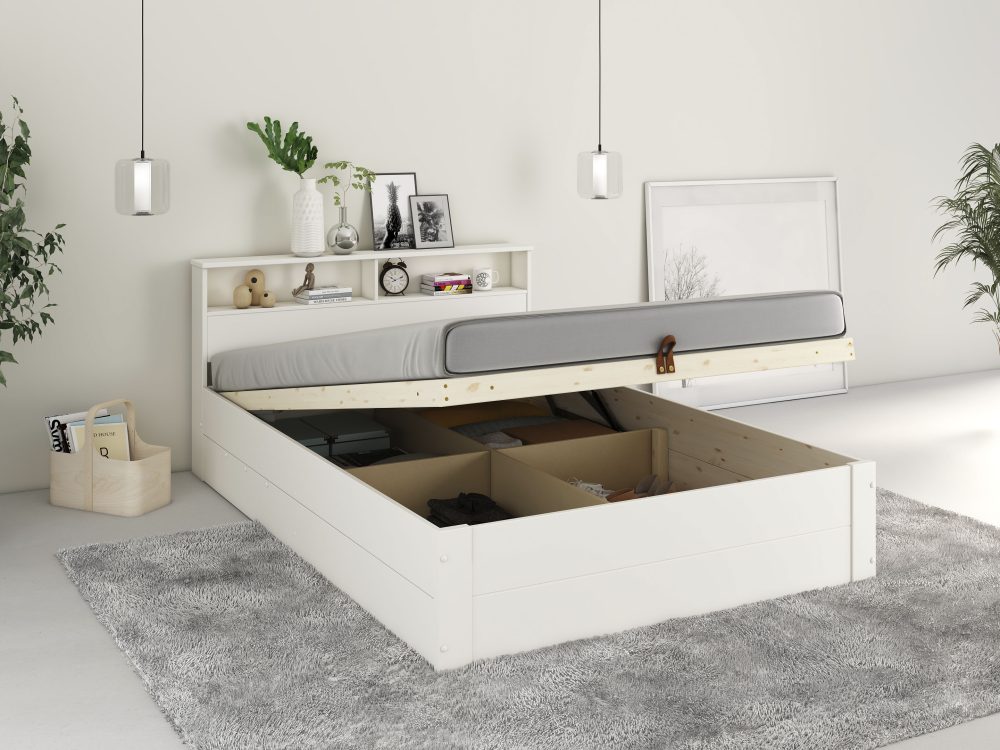 Home affaire Stauraumbett »MAREILLES, hydraulischer Bettkasten mit praktischer Aufteilung«, Massivholz, viel Stauraum im Kopfteil und unter dem Bett,140x200cm
