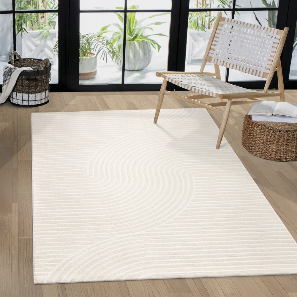 Paco Home Teppich »Luzern 651«, rechteckig, Kurzflor, Uni Farben, Hoch-Tief-Struktur, Scandi Design