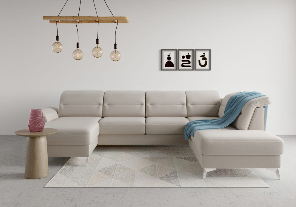 sit&more Wohnlandschaft »Sinatra«, optional mit Kopfteilverstellung und Armteilfunktion oder mit Kopfteilverstellung, Armteilfunktion, Bettfunktion und Stauraum, chromfarbene Metallfüsse
