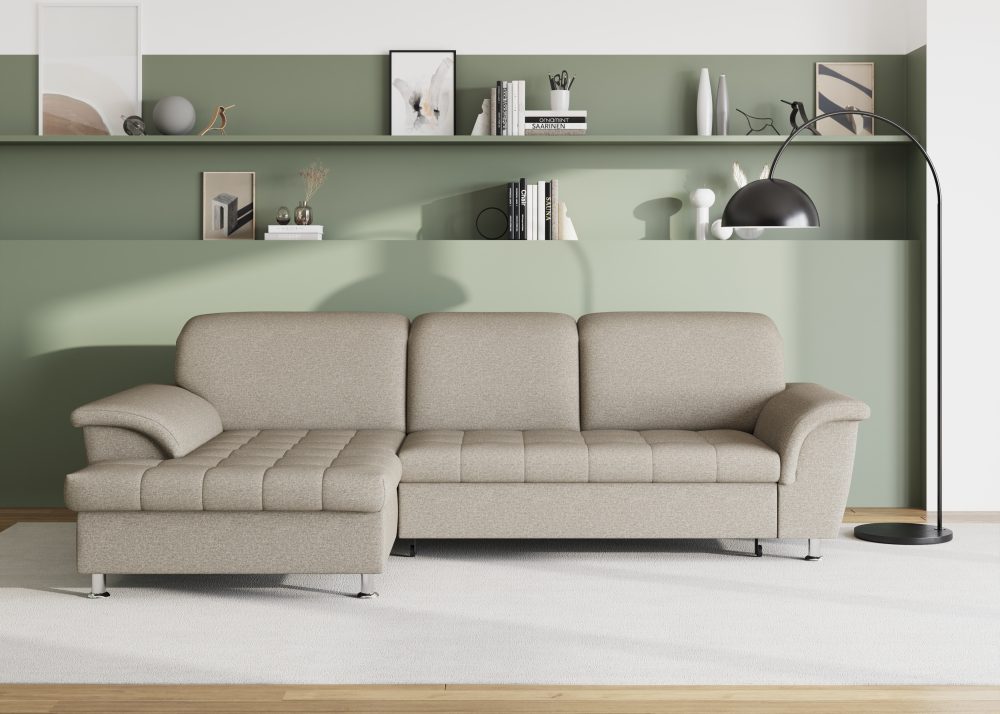 DOMO collection Ecksofa »Franzi«, wahlweise mit Bettfunktion, Bettkasten und Kopfteilverstellung, frei im Raum stellbar
