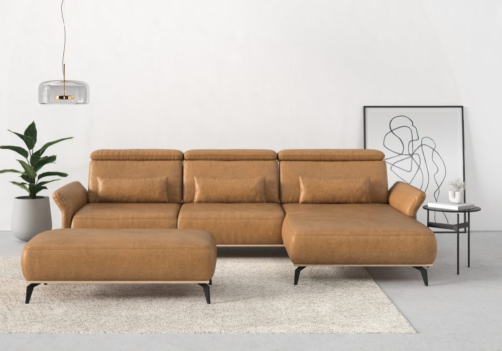 Places of Style Ecksofa »Fjord«, massiv, wahlweise mit Armlehnfunktion, Kopf- Sitztiefenverstellung