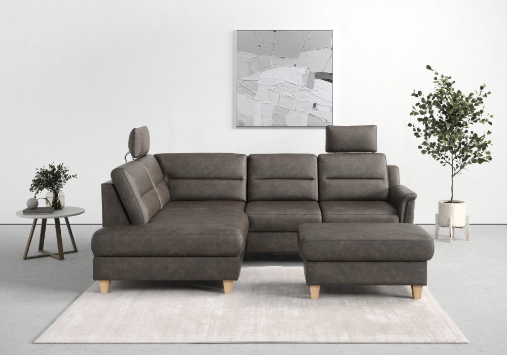 sit&more Ecksofa »Farö«, inklusive Federkern, mit naturfarbenen Füssen, wahlweise mit Bettfunktion und Bettkasten