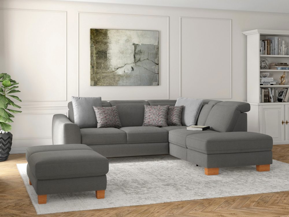 sit&more Ecksofa »Durness«, mit Federkern und hochwertigen Massivholzfüssen, wahlweise mit Kopfteilverstellung, Bettfunktion und Stauraum oder mit Bettfunktion und Bettkasten
