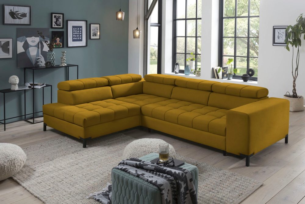 exxpo - sofa fashion Ecksofa, Steppung im Sitzbereich, Wahlweise mit Bettfunktion und Bettkasten, inklusive 5 verstellbaren Kopfstützen