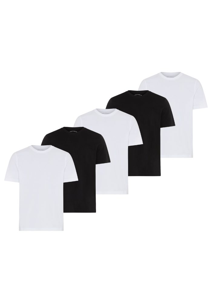 Mans World Rundhalsshirt 5er-Pack, Kurzarm, Regular Fit, unifarben, Rundhals, aus Baumwolle