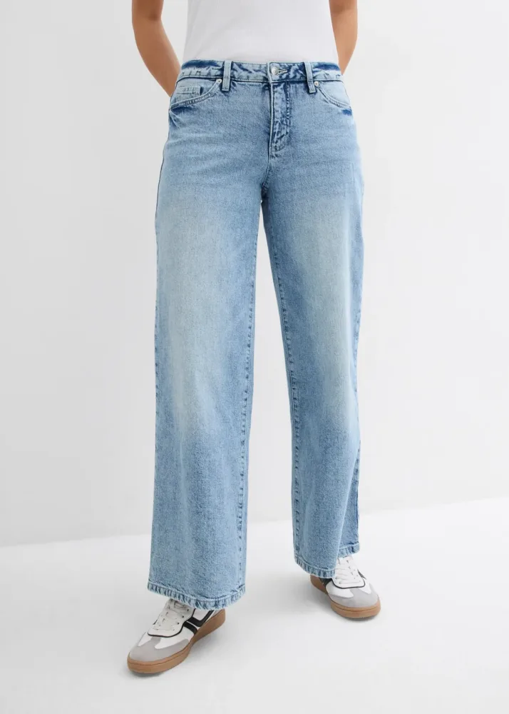 bonprix Wide-Leg-Jeans, Mid Waist, Low Stretchblau 36Damen