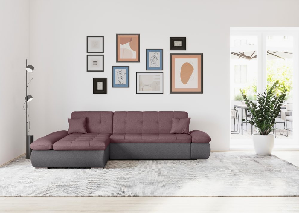 DOMO collection Ecksofa »Moric«, im XXL-Format, wahlweise mit Bettfunktion und Armlehnenverstellung, inklusive loser Zierkissen, frei im Raum stellbar