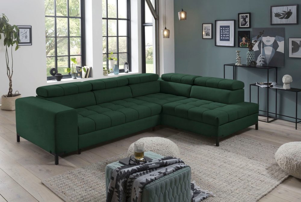 exxpo - sofa fashion Ecksofa, Steppung im Sitzbereich, Wahlweise mit Bettfunktion und Bettkasten, inklusive 5 verstellbaren Kopfstützen
