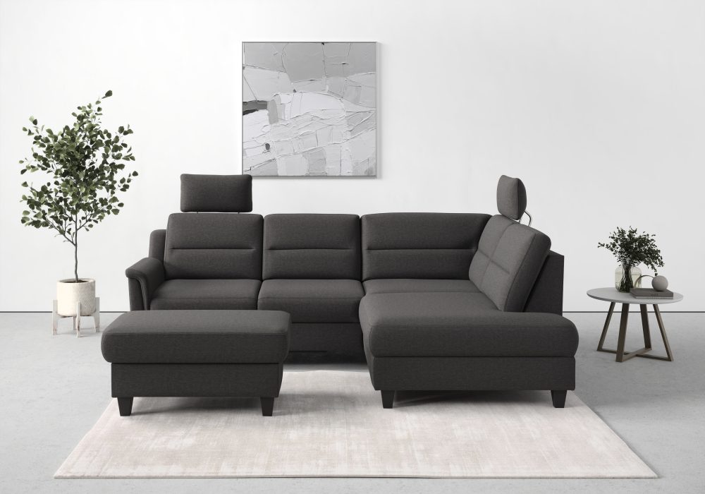 sit&more Ecksofa »Farö«, inklusive Federkern, mit wengefarbenen Füssen, wahlweise mit Bettfunktion und Bettkasten