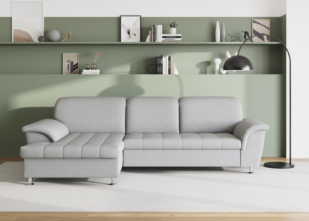 DOMO collection Ecksofa »Franzi«, wahlweise mit Bettfunktion, Bettkasten und Kopfteilverstellung, frei im Raum stellbar