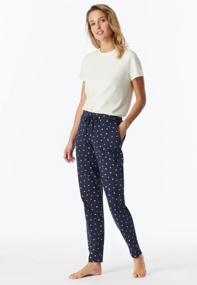 Schiesser Hose mit Bündchen Dunkelblau/Weiss gemustert - Mix+Relax für Damen, Größe XS, 95 % Baumwolle, 5 % Elasthan
