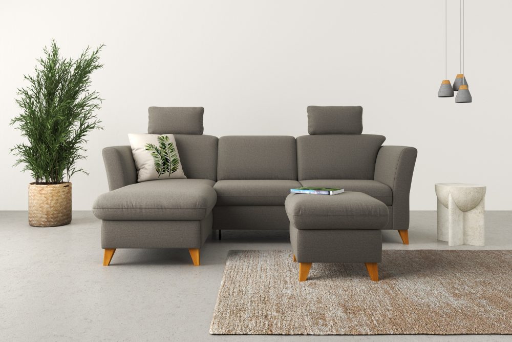 Home affaire Ecksofa »Trelleborg«, Federkern-Polsterung, wahlweise mit Bettfunktion und Bettkasten, Kopfstützen optional