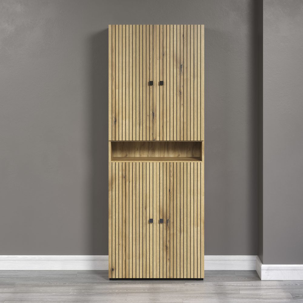 welltime Hochschrank »Amrum«, (1 St.), Geräumiger Badezimmerschrank in Rillenoptik - (B/T/H) 70/31/188 cm