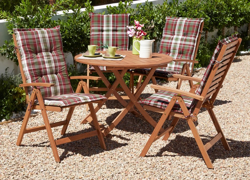 Gartenmöbelset »Borkum«, 9-tlg., 4 Klappsessel, Tisch Ø 100 cm, Eukalyptusholz