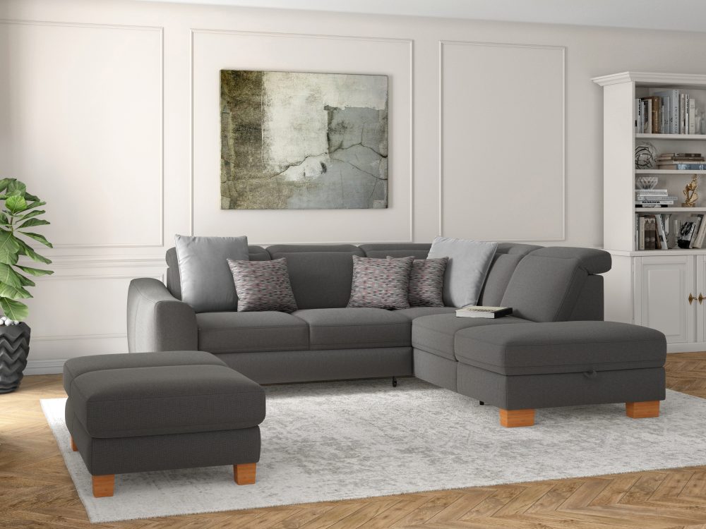 sit&more Ecksofa »Durness«, mit Federkern und hochwertigen Massivholzfüssen, wahlweise mit Kopfteilverstellung, Bettfunktion und Stauraum oder mit Bettfunktion und Bettkasten