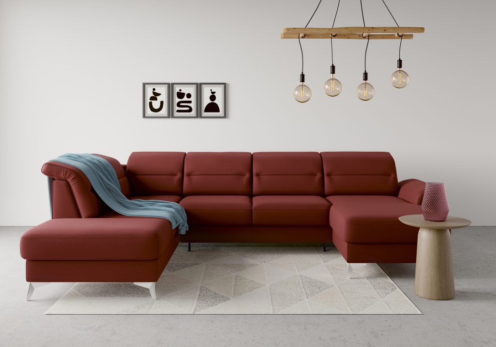 sit&more Wohnlandschaft »Sinatra«, optional mit Kopfteilverstellung und Armteilfunktion oder mit Kopfteilverstellung, Armteilfunktion, Bettfunktion und Stauraum, chromfarbene Metallfüsse