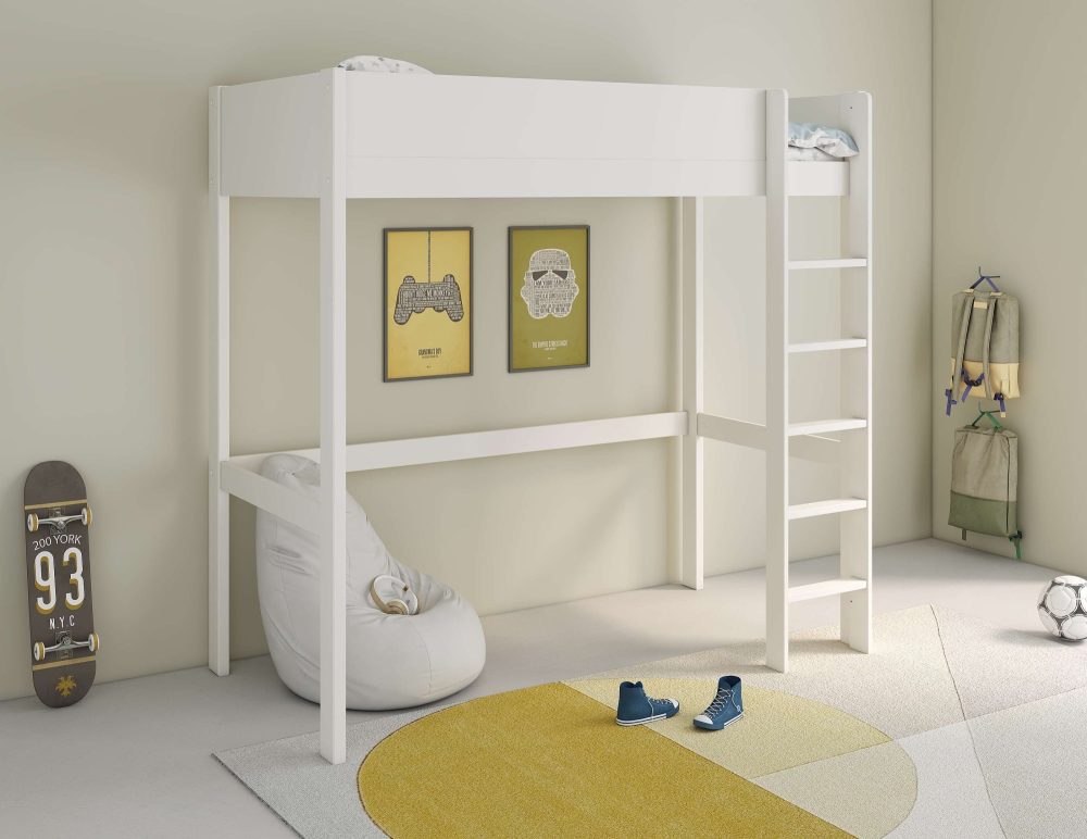 Lüttenhütt Hochbett »TIPO, Leiter kann wahlweise links oder rechts montiert werden«, zertifiziertes Massivholz, Rundum-Absturzschutz, 90x200cm
