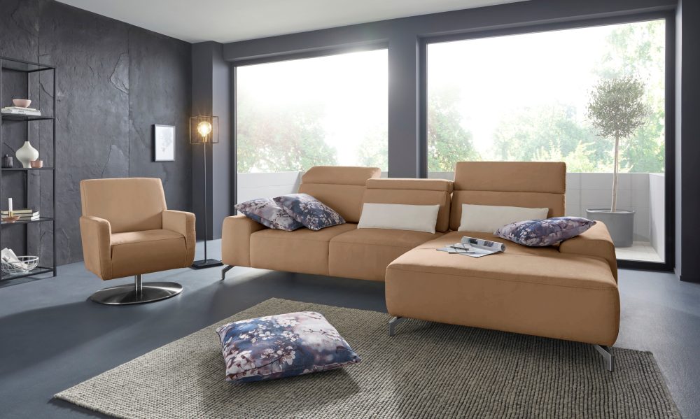 sit&more Ecksofa, Fusshöhe 12 cm, inklusive Sitztiefenverstellung und Kopfteilverstellung, wahlweise in 2 unterschiedlichen Fussfarben