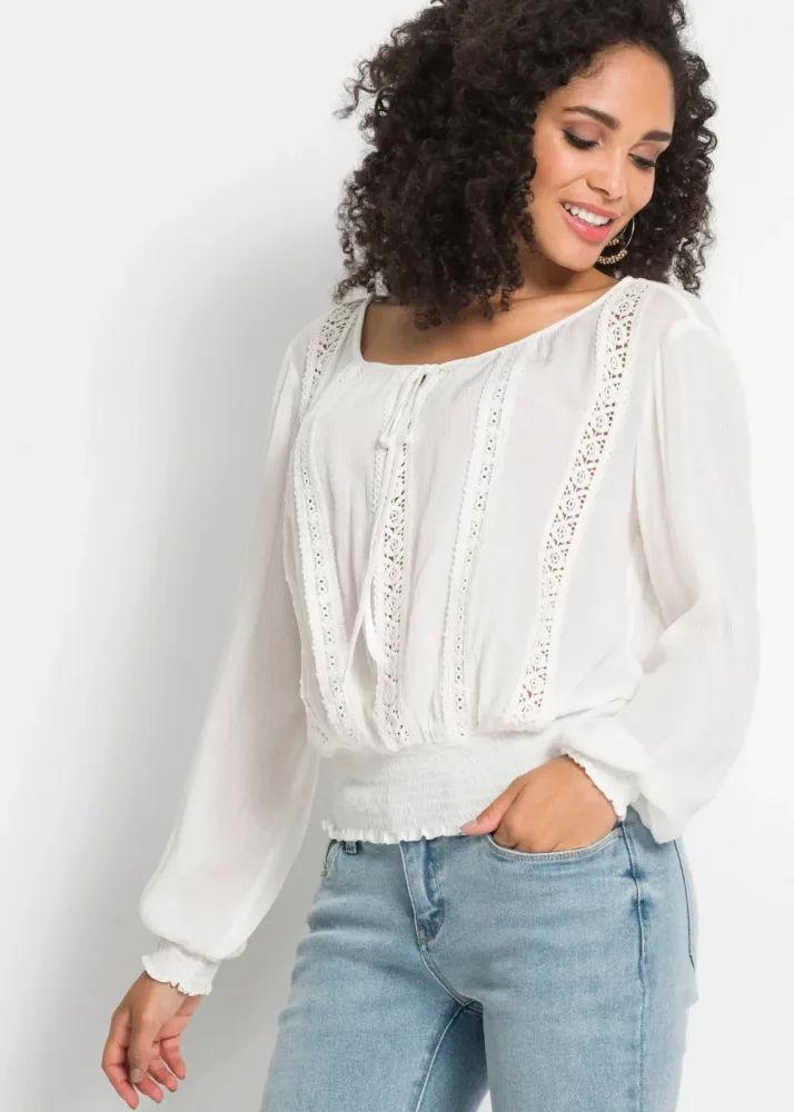 bonprix Schlupfbluse aus softer Viskoseweiß 38Damen