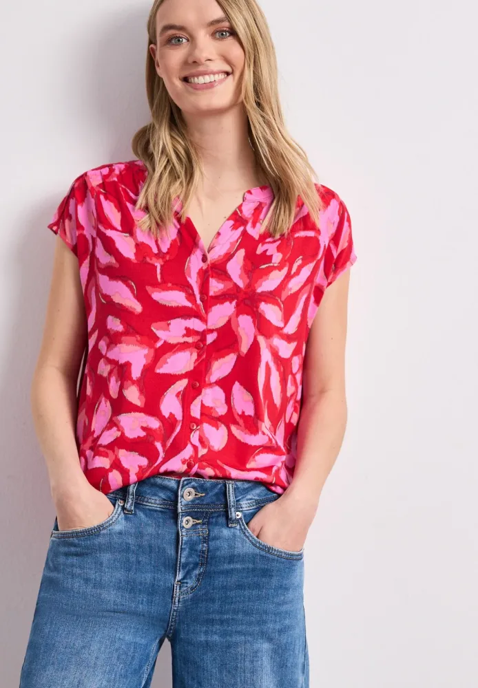 STREET ONE Shirttop Sommershirt im floralem Look und mit Knopfleiste